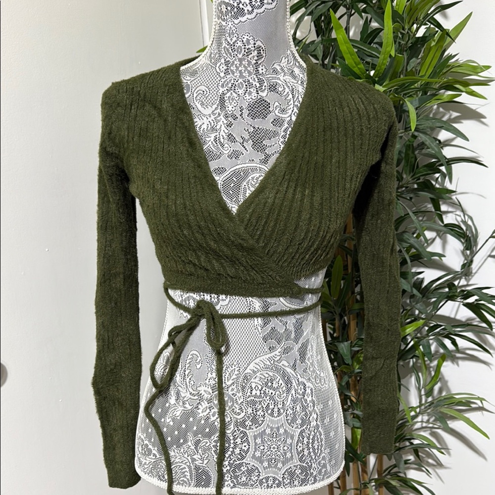 Olive Green Wrap Sweater size Small